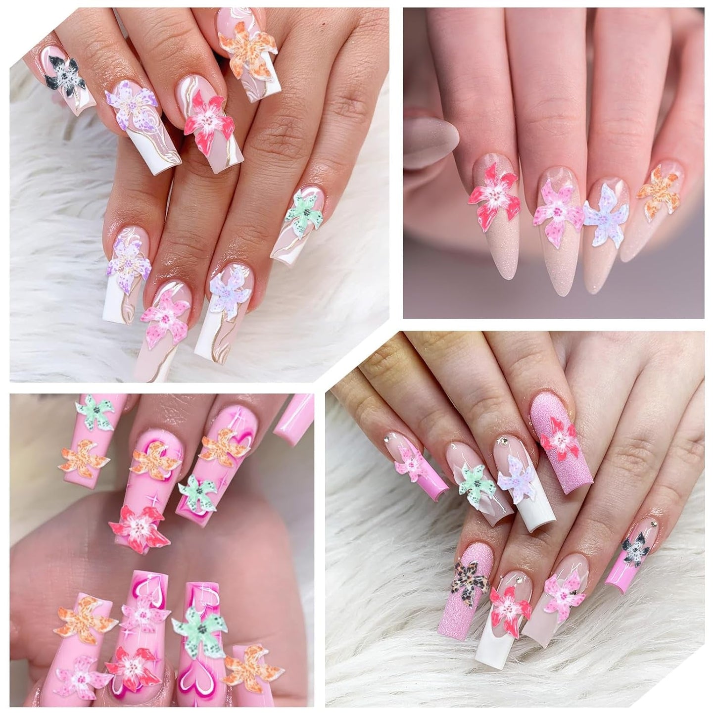 50 ks 3D Blumen Nägel Nail Charms Bunt Gelee Weich Kleber Lilie Flower Blume Nagel Ibišek Zubehör Nageldesign Eis Kristall Geprägt Farbverlauf Lilien Für Mädchen Frauen Diy Basteldekoration