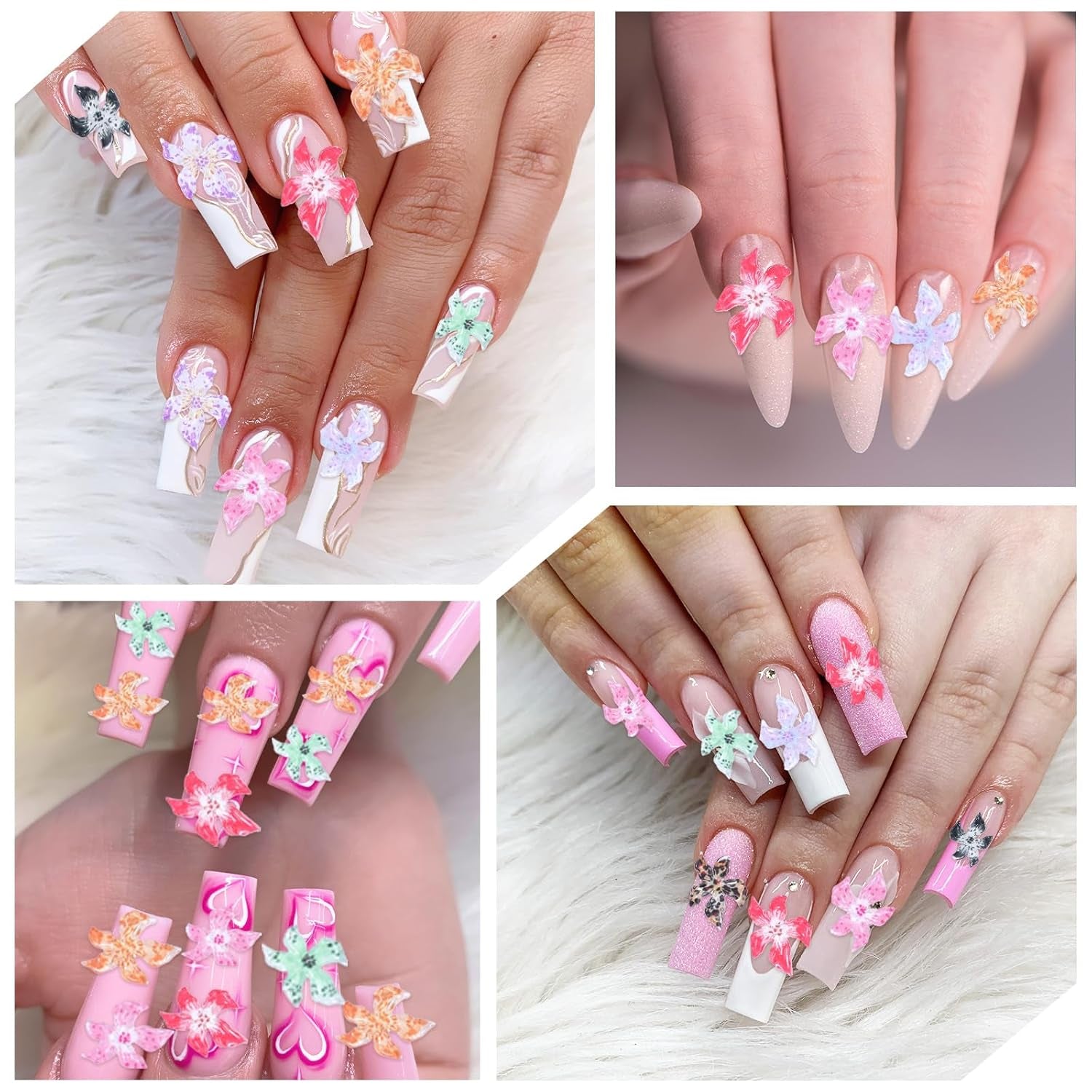50 ks 3D Blumen Nägel Nail Charms Bunt Gelee Weich Kleber Lilie Flower Blume Nagel Ibišek Zubehör Nageldesign Eis Kristall Geprägt Farbverlauf Lilien Für Mädchen Frauen Diy Basteldekoration