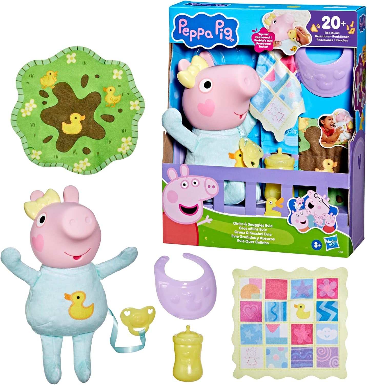 Interaktivní panenka Peppa Pig 28 cm Evie s 20 zvuky a mnoha funkcemi, sada hraček pro děti od 3 let