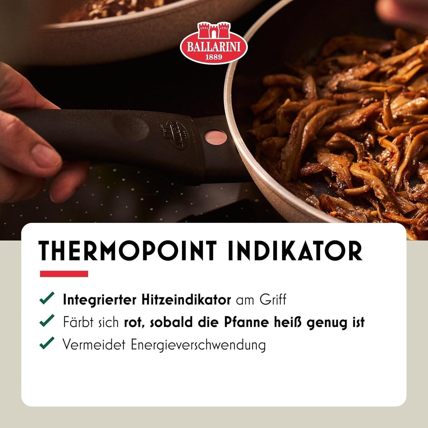 Pánev Ledro, 24 cm, hliník, vhodná na indukci, nepřilnavý keramický povrch, Thermopoint, Made in Italy, béžové Hrnce a pánve Naty Shop
