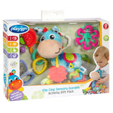 Playgro Clip Clop Dárkový balíček Sensory Garden Activity - Smyslová zahradní hračka pro miminka od 0 měsíců - Interaktivní hračka s chrastítky, kousátkem a kamarádem do kočárku - 4 kusy