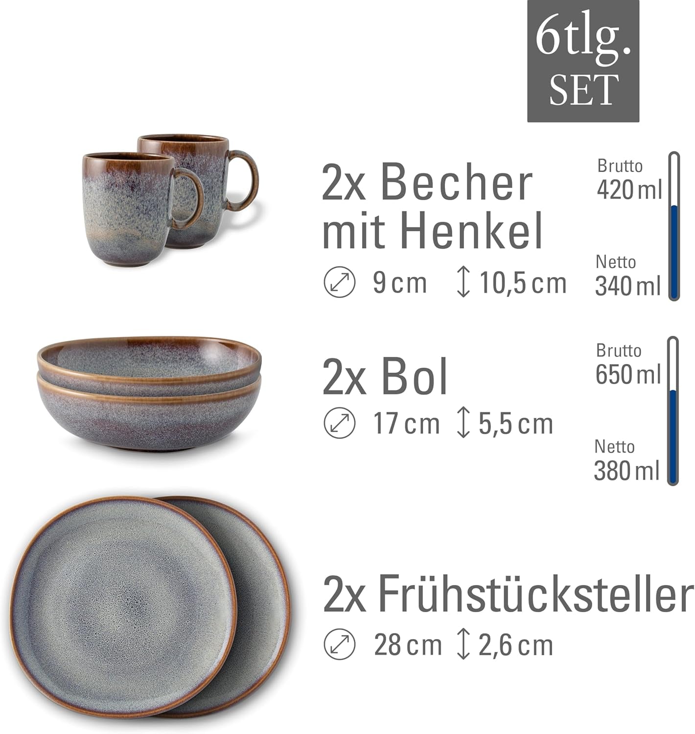 Béžová snídaňová sada Lave od Villeroy & Boch, 6 kusů