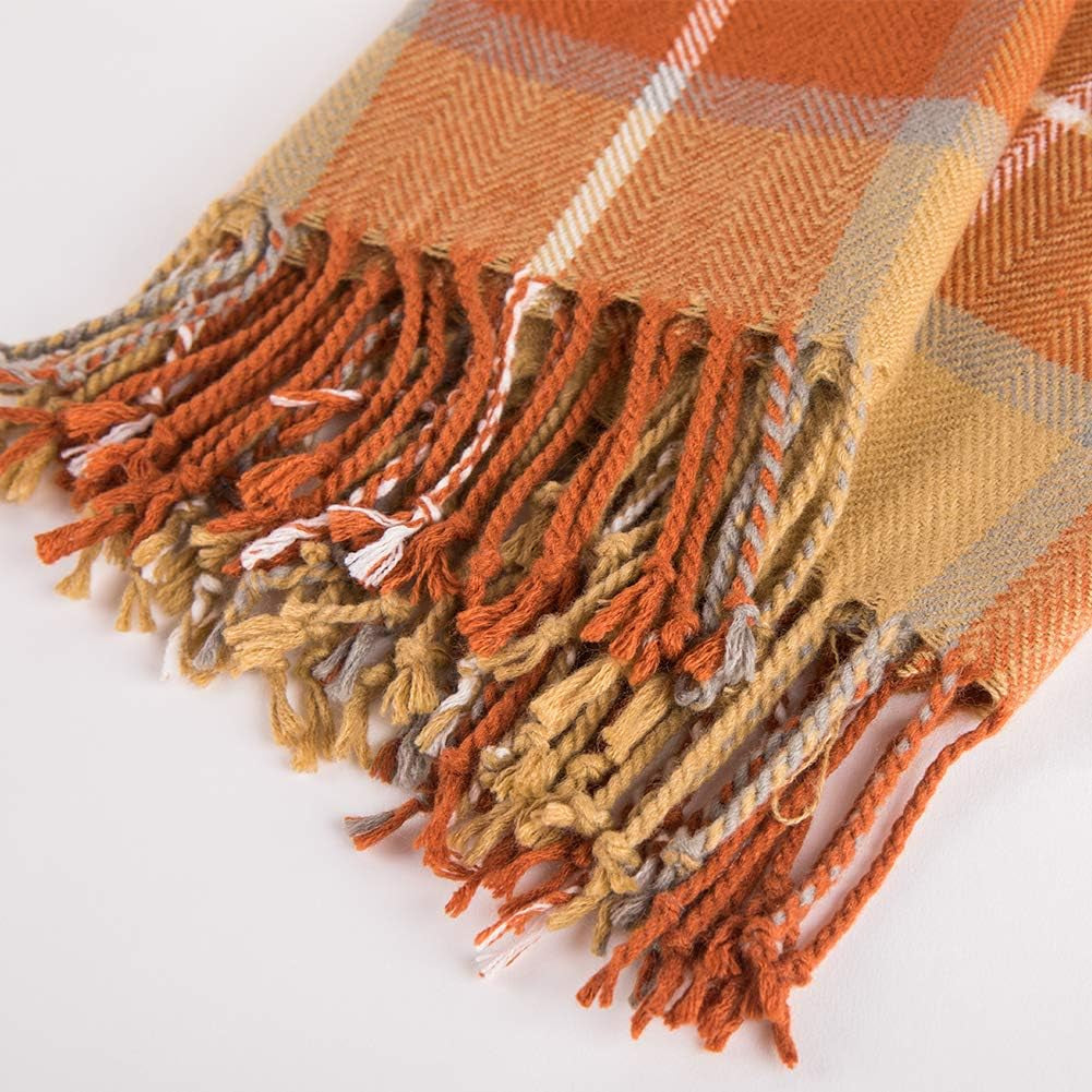G Lake Orange kostkovaná deka Throw Akryl Měkký oboustranný barevný přehoz s třásněmi Dárek pro vánoční dekorace 127 Cm Š X 170,2 Cm L-Dýně Oranžové Postele a deky G Lake