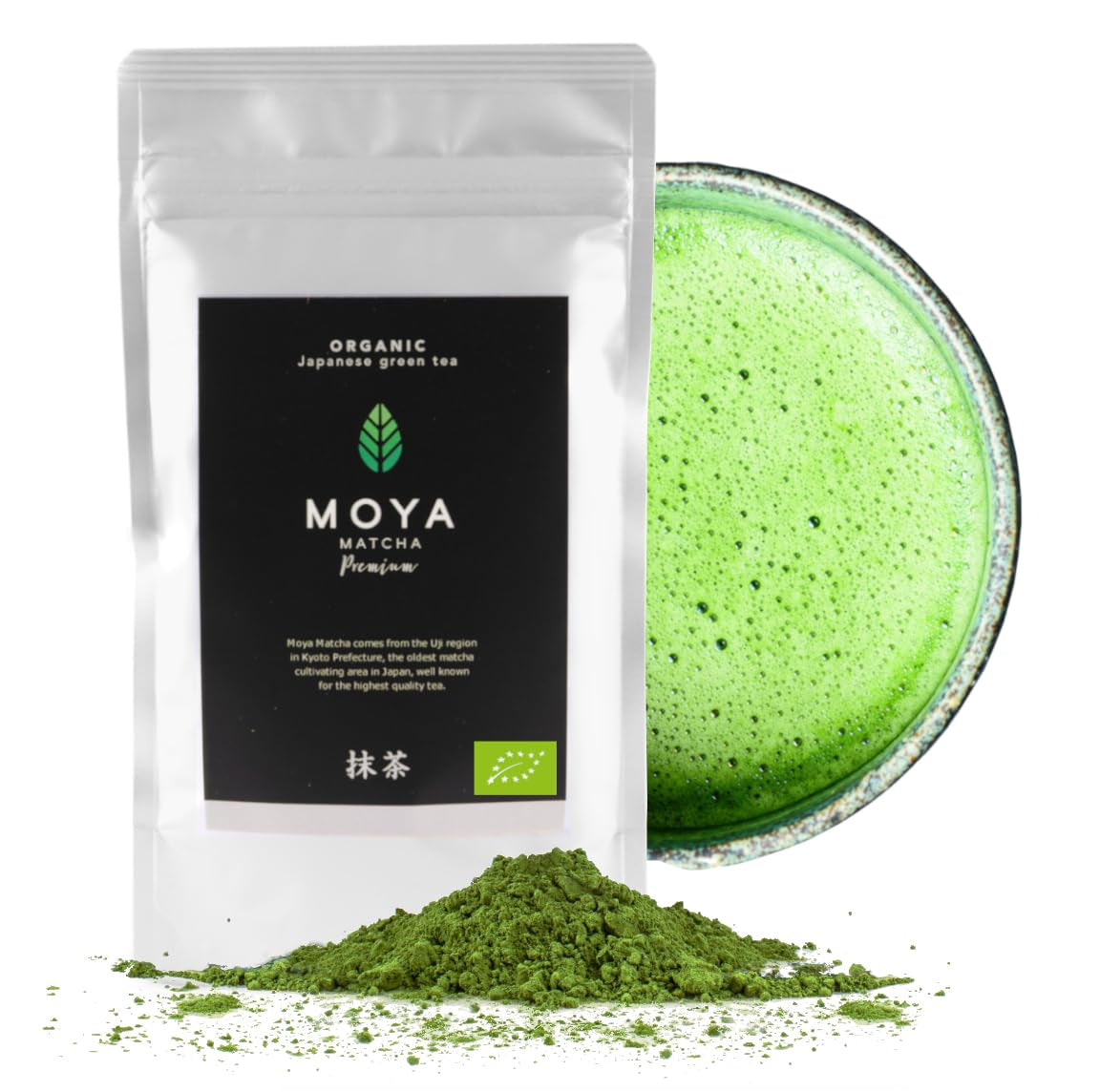 Organický zelený čaj Moya Matcha Powder | 100 g prémiové kvality pro obřad | Ekologicky pěstované a sklizené v Uji, Japonsko | Prášek ze zeleného čaje Matcha | Ideální pro japonský vodní čajový obřad