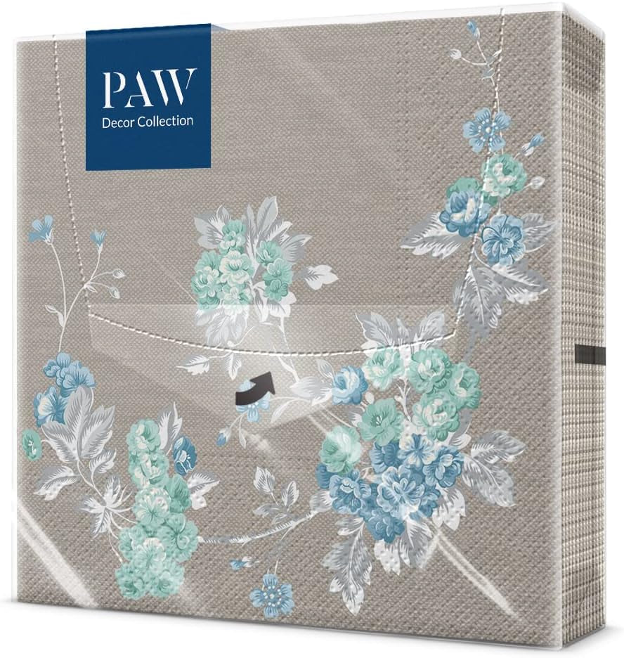 PAW - 3vrstvé ubrousky (33 X 33 cm) I 20 kusů I Ideální na narozeniny, večírky, svatby, přijímání a svátky I Barevné papírové ubrousky - Elegantní květiny I Barva: Pokojná zahrada