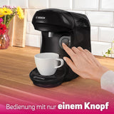 Bosch Tassimo Happy Friendly kávovar na kapsle TAS102E, 70+ nápojů, Vhodné pro všechny šálky, Auto-Stop, Trvale udržitelný, Perfektní dávkování, Úspora místa, 1400 W, Černá