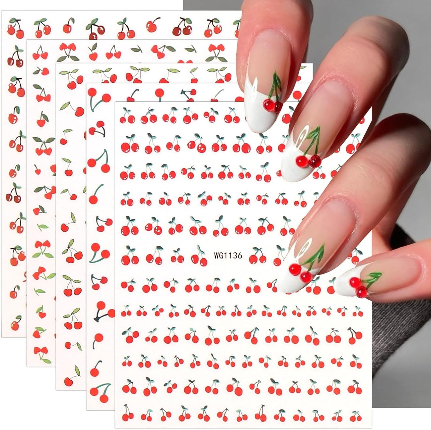 JMEOWIO Nálepka na nehty Kirschfrucht 6 Blatt Nálepka na nehty Selbtklebend Nagelaufkleber Dekoration Nageldesign Zubehör