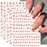 JMEOWIO Nálepka na nehty Kirschfrucht 6 Blatt Nálepka na nehty Selbtklebend Nagelaufkleber Dekoration Nageldesign Zubehör