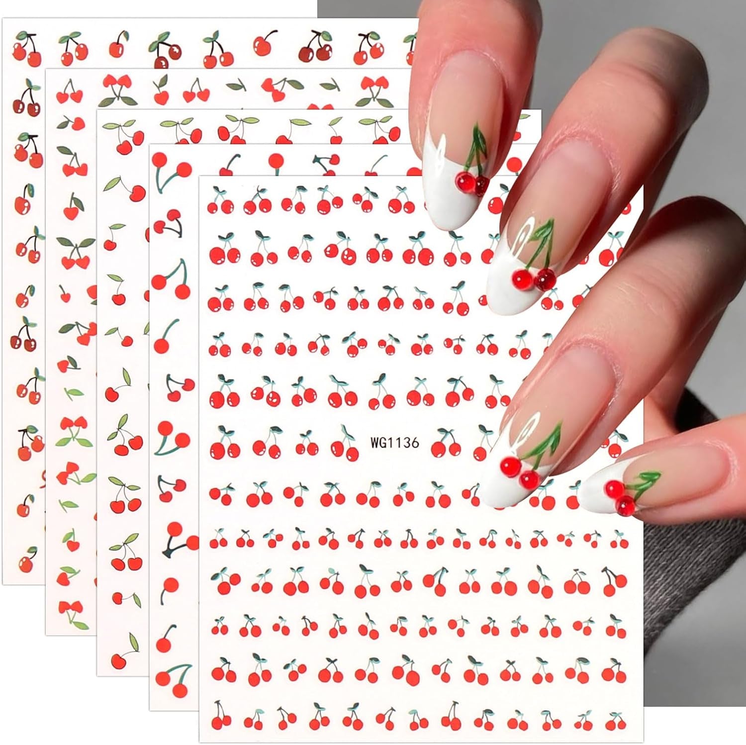 JMEOWIO Nálepka na nehty Kirschfrucht 6 Blatt Nálepka na nehty Selbtklebend Nagelaufkleber Dekoration Nageldesign Zubehör