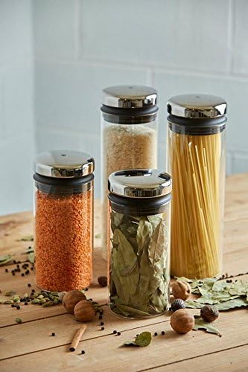Skleněná dóza WMF Depot 1L, výška 21,5 cm, dóza s víkem, nádoba na kávová zrna, cereální dóza, dóza na potraviny se širokým plnicím otvorem (4 balení) Dózy na potraviny Naty Shop