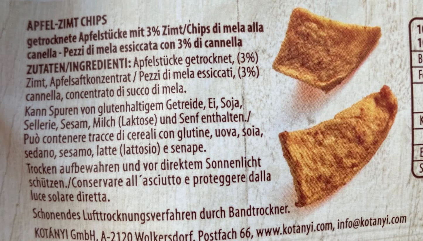 Kotanyi Sušené kousky jablek se skořicí, 100% přírodní, 9 x 40 gramů Dehydratované produkty Naty Shop