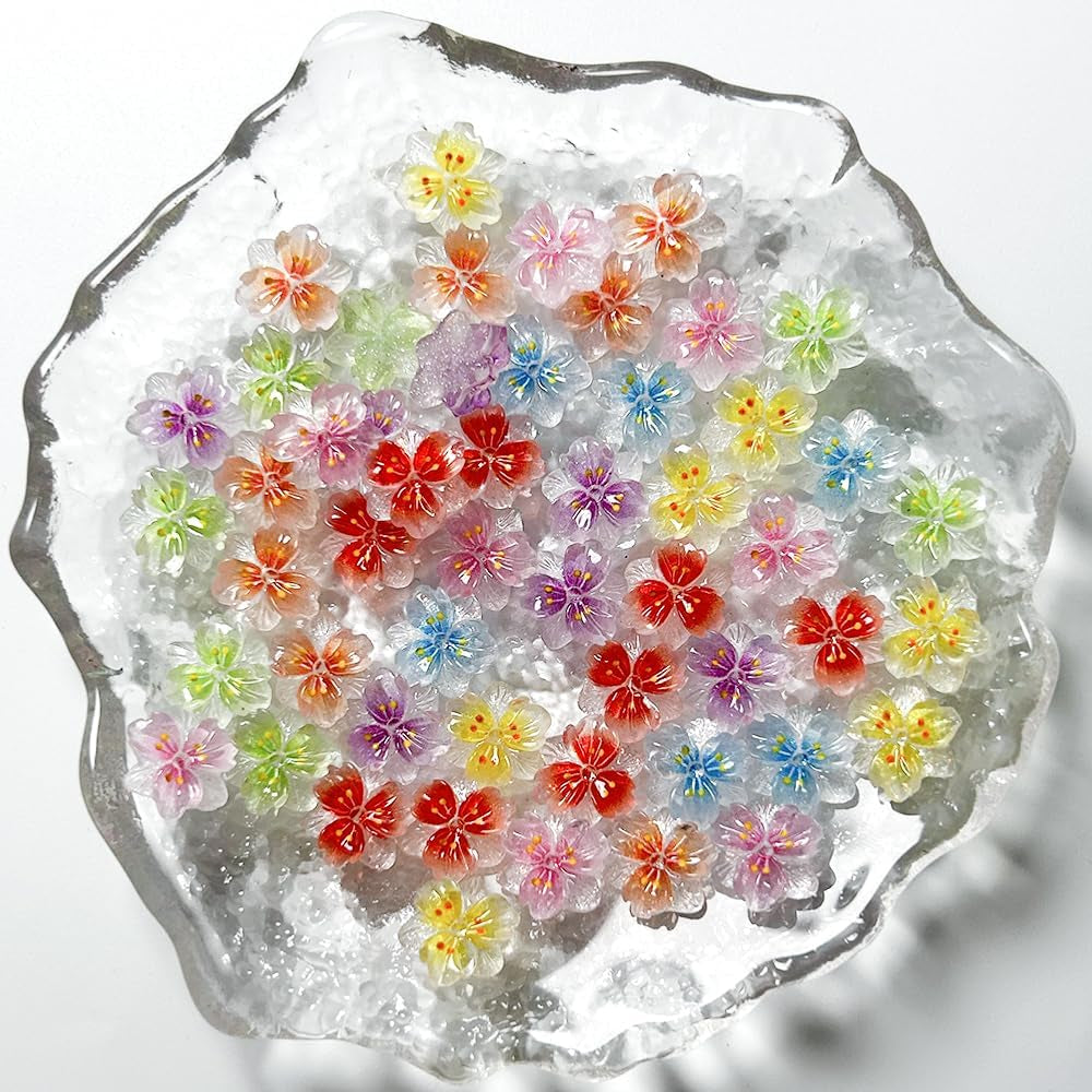 50ks 3D Blume Nagel Charms Nägel Zubehör Nageldesign Glitzersteine ​​​​Nailart Strasssteine ​​​​Květinová kouzla na nehty Světelná květinová kouzla na nehty Bunte Blumen Deko Nagel Steinchen Flowers Kamínky na nehty