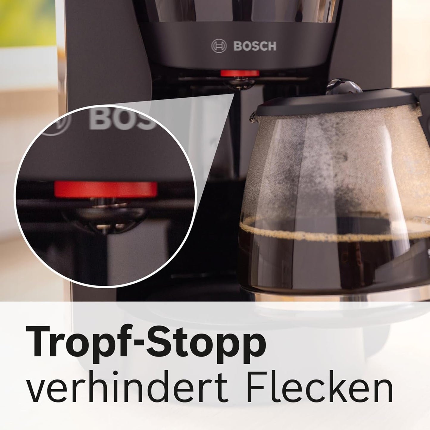 Espresso kávovar Bosch MyMoment TKA2M113 s filtrem, 1,25 l skleněná karafa, 10–15 šálků, funkce udržování teploty 40 minut, systém proti odkapávání, otočný držák filtru, odnímatelná nádrž na vodu, 1200 W, matná černá