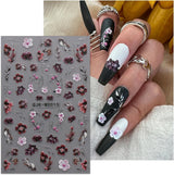 JMEOWIO Nálepka na nehty Schwarz Weiße Blume 6 Blatt Nálepka na nehty Selbtklebend Nagelaufkleber Frühling Letní květinová dekorace Nageldesign Zubehör