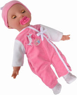 Simba 105140489 - Panenka Laura Baby Talk, 38 cm panenka s měkkým tělem a ospalýma očima v roztomilém overalu, 24 dětských zvuků, panenka na hraní, panenka, věk 2+