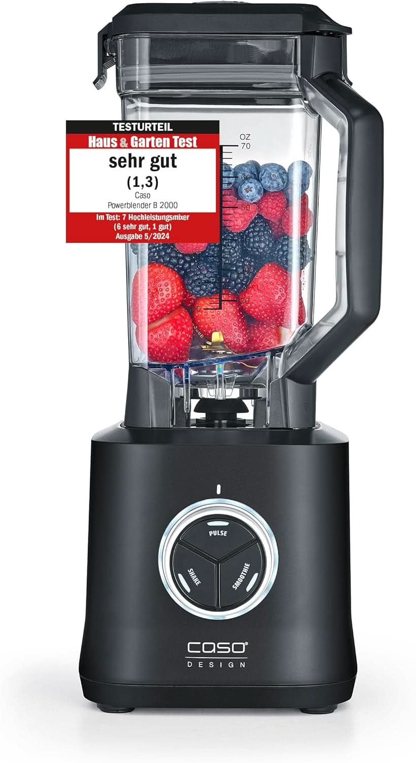 CASO Powerblender B 2000 - Profi stojanový mixér, 30 000 U/Min, 2000 Watt, Bruchsicherer Tritan-Mixbehälter (2 l), Bpa-Frei, Pulse-, Shake-, Smoothie-Funktion, 8-Fach Messer-System Mit Kitchen Na Titanbeschichtung