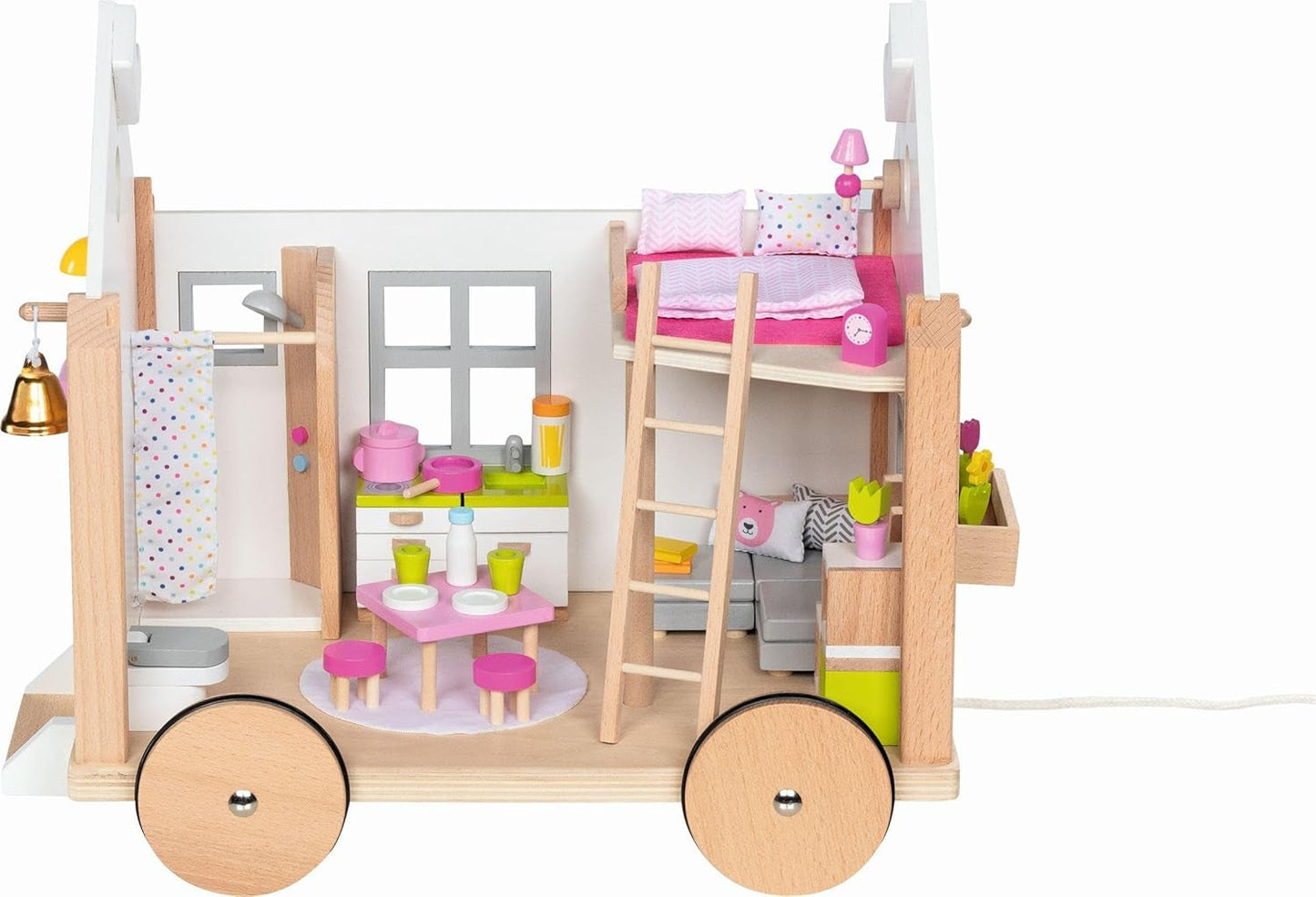 Goki 51477 - Malý Hygge dřevěný a textilní domeček pro mini panenky, pohyblivý domeček pro panenky ve skandinávském stylu, 38 cm x 27 cm x 33 cm, sada 40 let, domečky pro panenky od 3 let Naty Shop Výchozí název