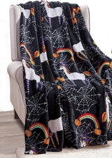 Elegantní komfortní lehká přikrývka s halloweenskou tématikou, měkká, útulná a plyšová, ideální pro odpočinek v tomto strašidelném období, 127 x 152,4 cm, lůžka a přikrývky z lebky a kostí Elegantní komfortní jednorožec černá 50 x 60