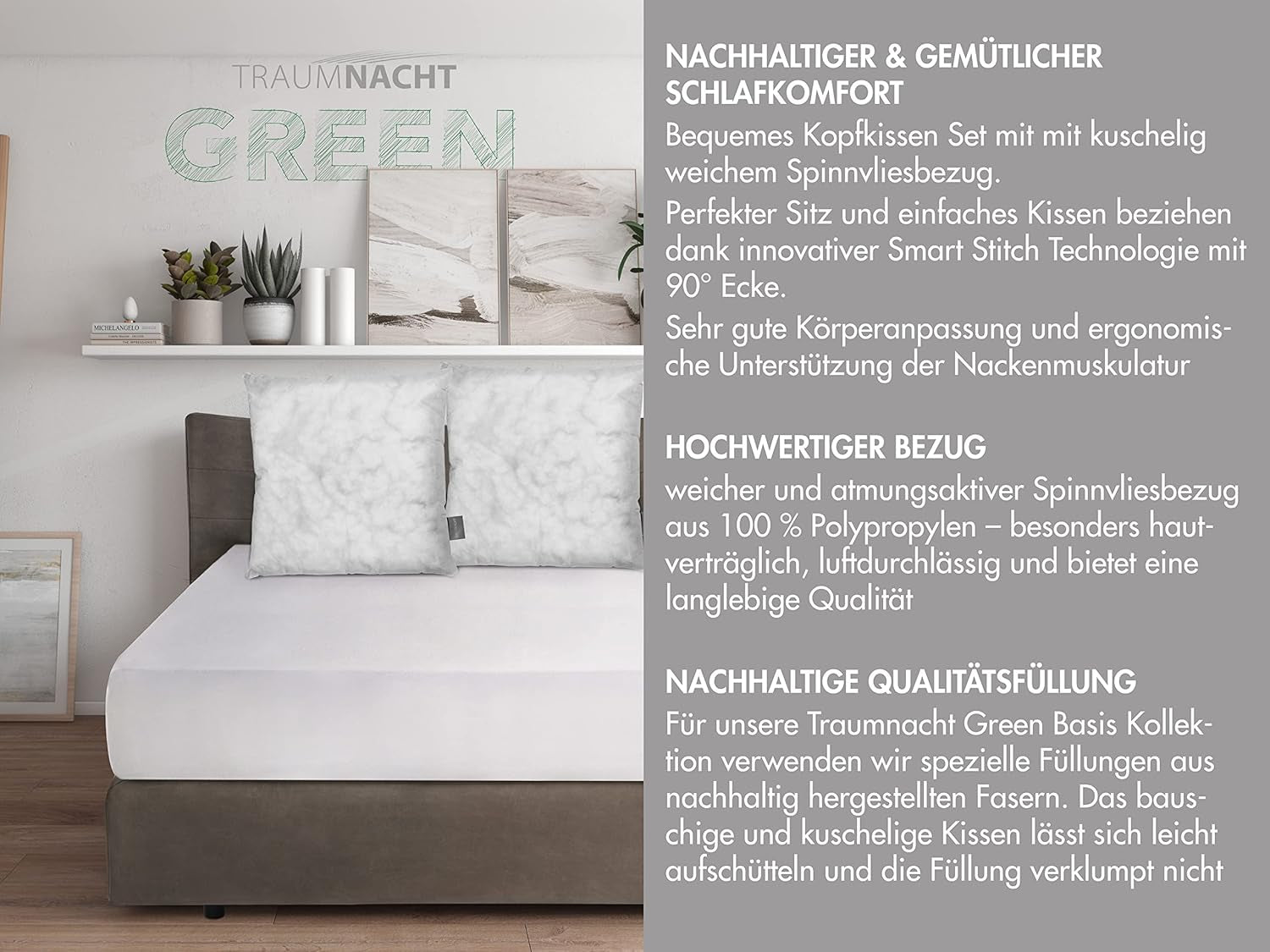 Traumnacht Green Basic Pillow Set sestávající ze dvou polštářů 80 X 80 Cm, certifikováno Oeko-Tex, vyrobeno podle německého standardu kvality Naty Shop standardní polštáře