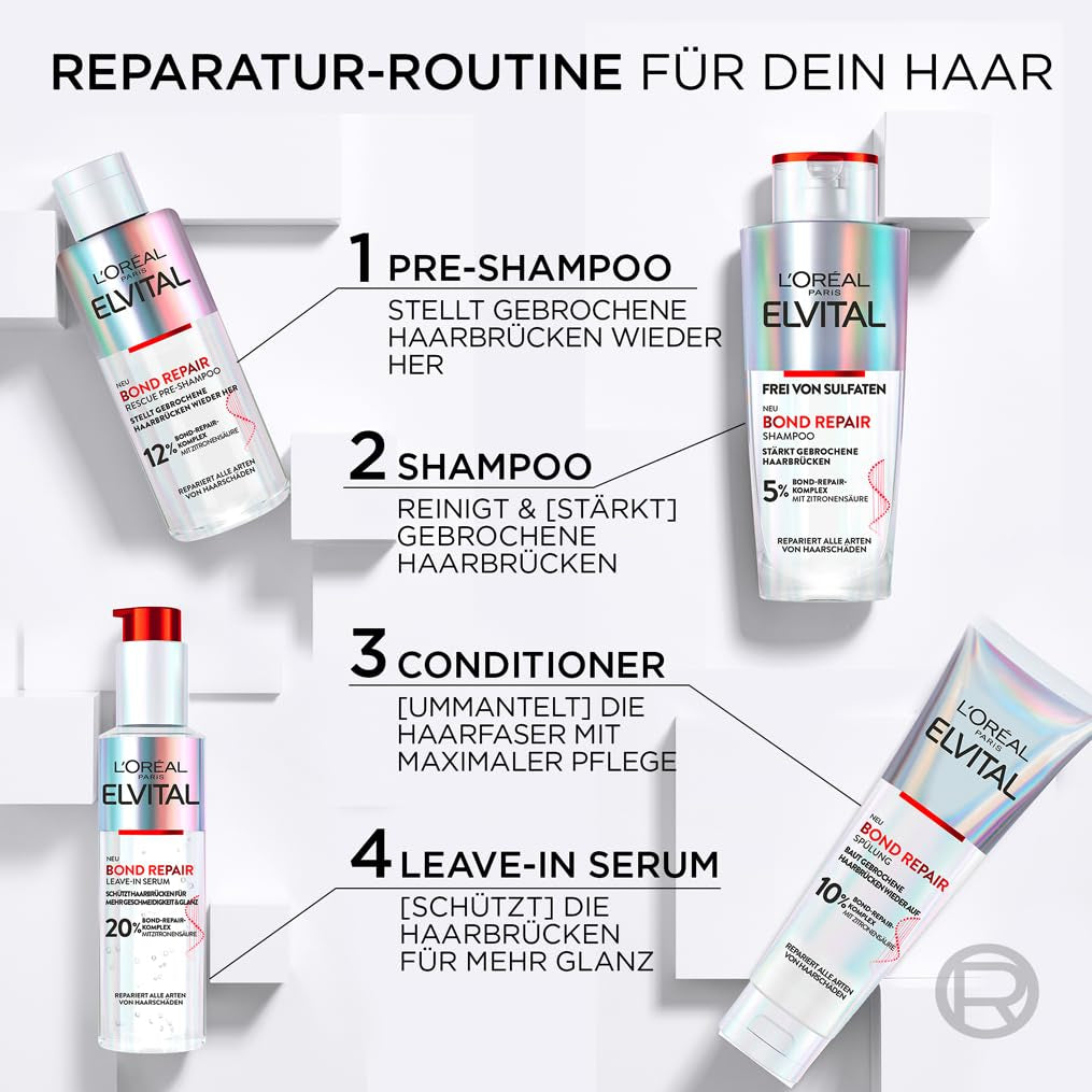 L'Oréal Paris Elvital Bond Repair Shampoo, Jemný čisticí prostředek pro obnovu vlasů L'Oréal sprchový kout a koupel