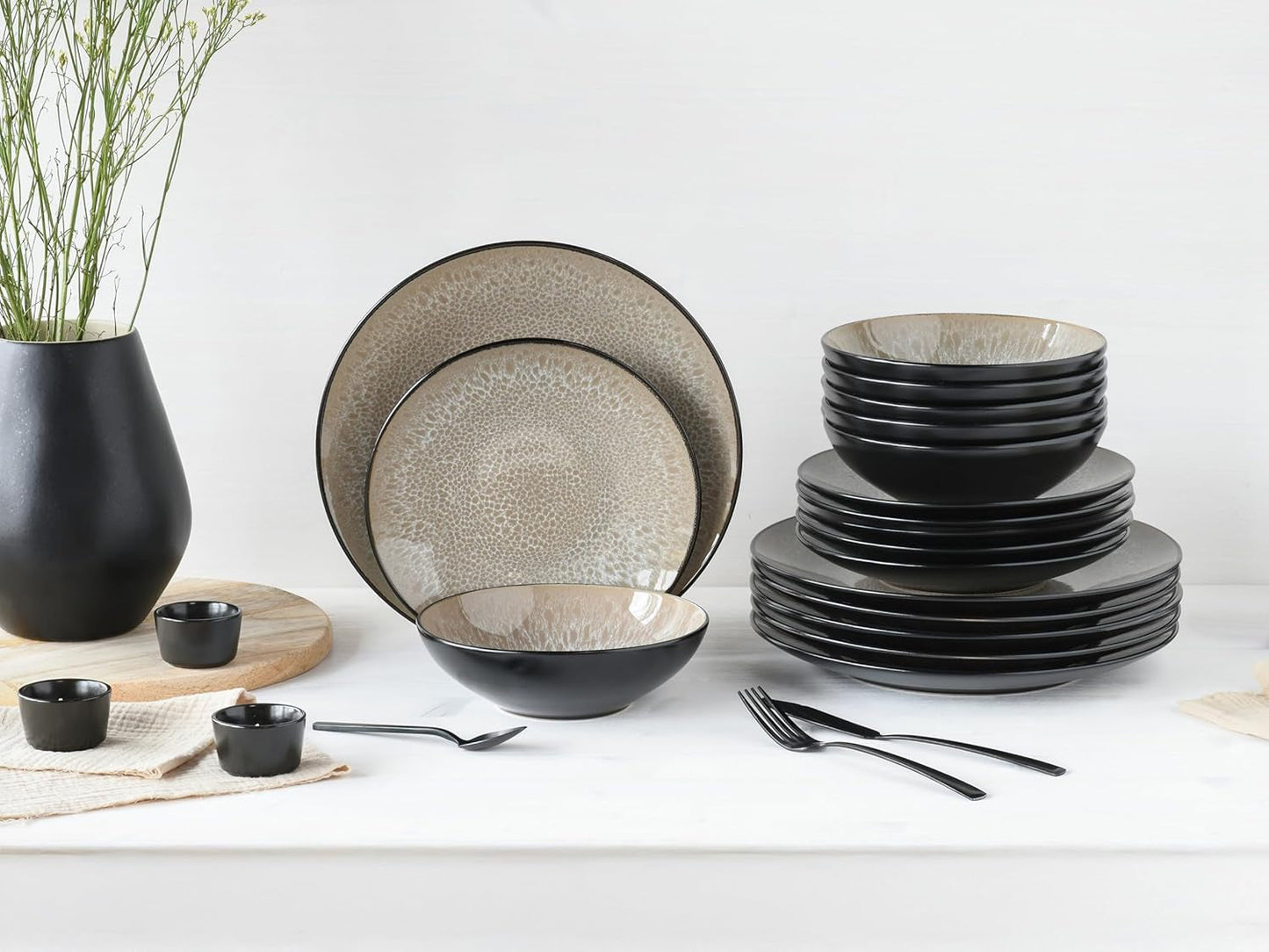 CreaTable, 24464, Malmö Beige Series, 18dílná sada nádobí pro 6, sada kameninových talířů, vhodné do myčky a mikrovlnné trouby, kvalitní výroba