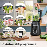 Vysokorychlostní stojanový mixér Vitapower Serie 6 MMBD665B1, 45 000 U/min, 6 programů Inkl Heiße Suppe & Reinigung, 2 L Mixbehälter, Stopfer, Spülmaschinenfeste Teile, Made in Europe, 1800 W, Schwarz Kitchen Naty Shop