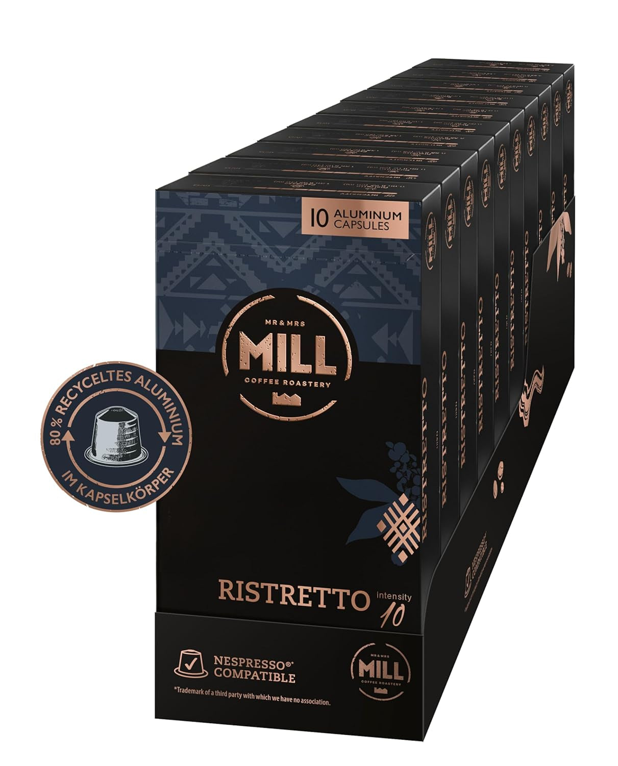 Kaffeekapseln Ristretto, 100 Kapseln für Kapselmaschinen (10x10), 80% recyklovaný hliník v Kapselkörper