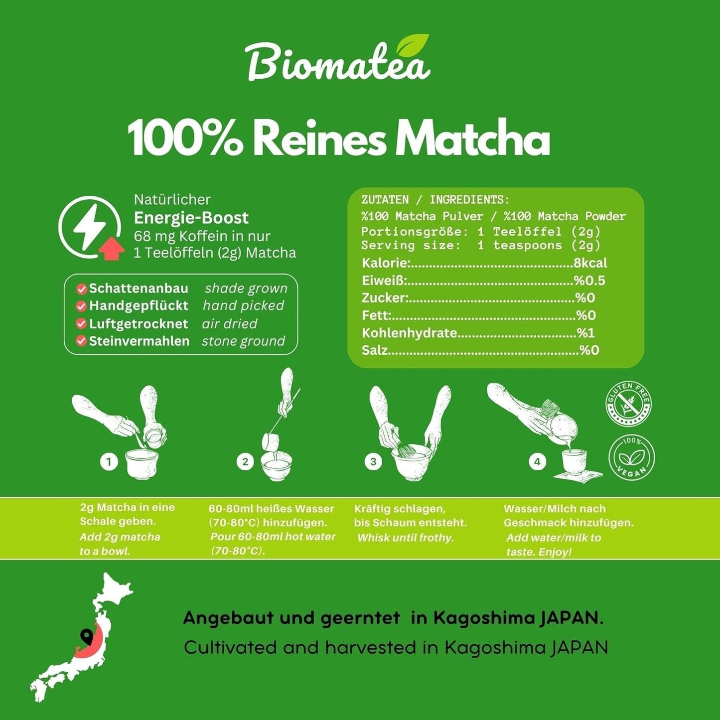 50G Ceremonial Grade Matcha z Japonska - 100% přírodní, bez pesticidů a testováno - Stone Ground - Moegi Matcha Premium japonský čajový prášek