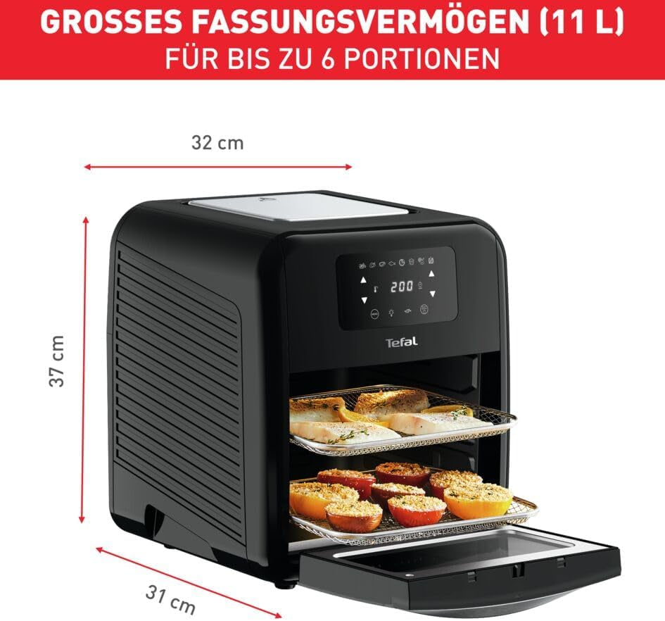 Horkovzdušná fritéza Tefal Easy Fry Trouba & Grill 9 v 1, 11 l pro 6 porcí, 7 příslušenství, 8 programů, recepty online Spotřebiče Naty Shop
