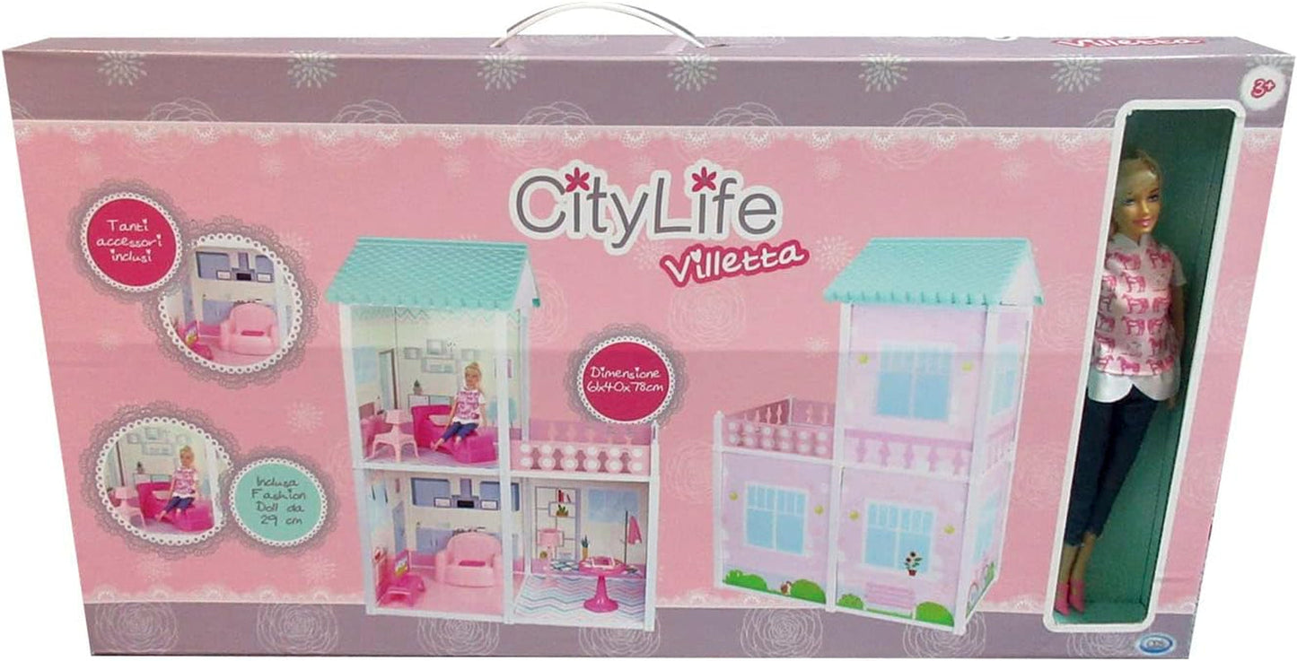 City Life - Villetta mit 3 Räumen und Zubehör Größe Playset monteit 61 x 40 x 78 cm