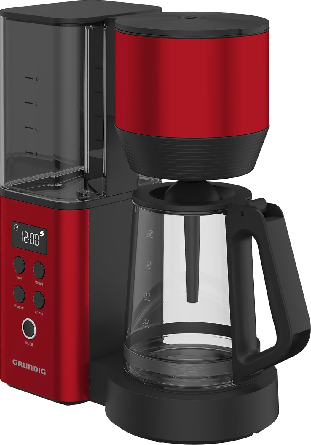 Digitální espresso kávovar s filtrem GRUNDIG KM8440, červený, 1000 W, 1,25 litru