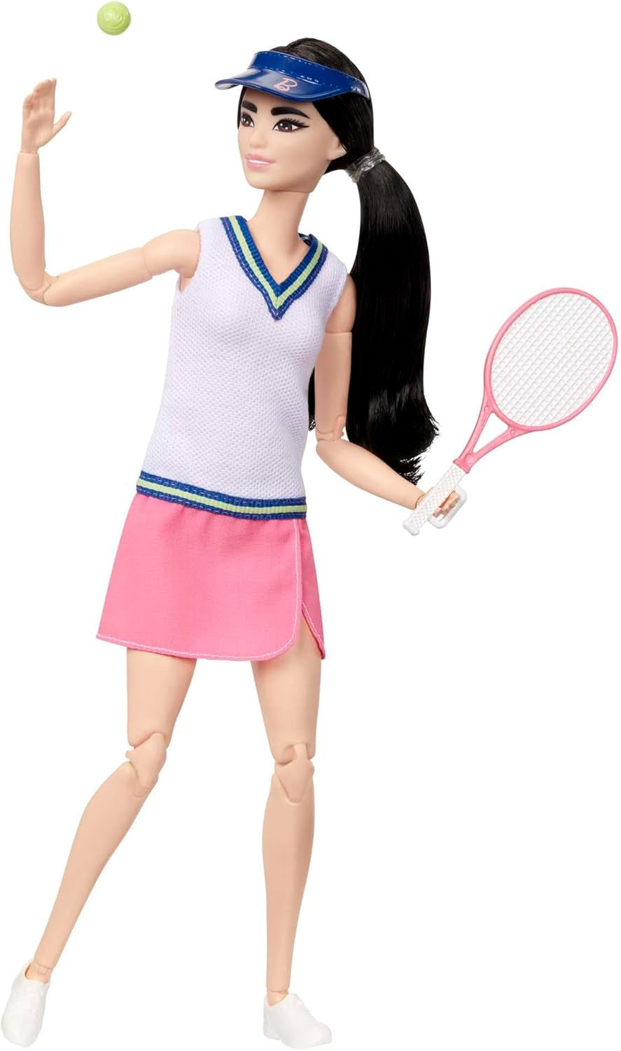 Panenka Barbie Made to Move – Tenistka s raketou a míčkem – Panenka s 22 klouby pro realistické hraní, tenisové fanoušky a děti od 3 let, HKT73