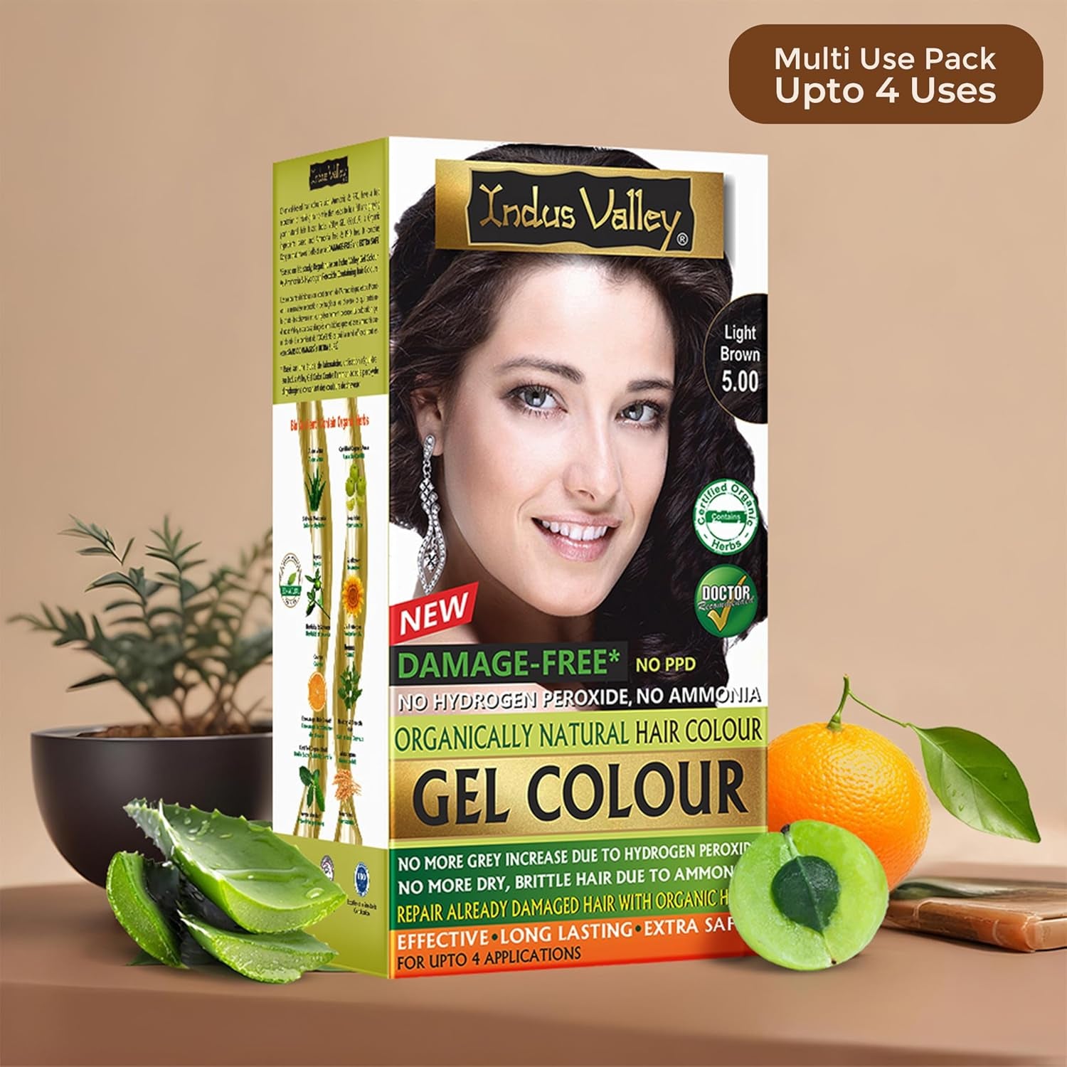 Gelová barva na vlasy Indus Valley Natural Damage Free | Bez amoniaku, bez veganů a bez krutosti | Až 100% krytí šedin, dlouhotrvající výsledky | Světlý kaštan 5,0 (20 gramů + 200 ml) Barva na vlasy Naty Shop