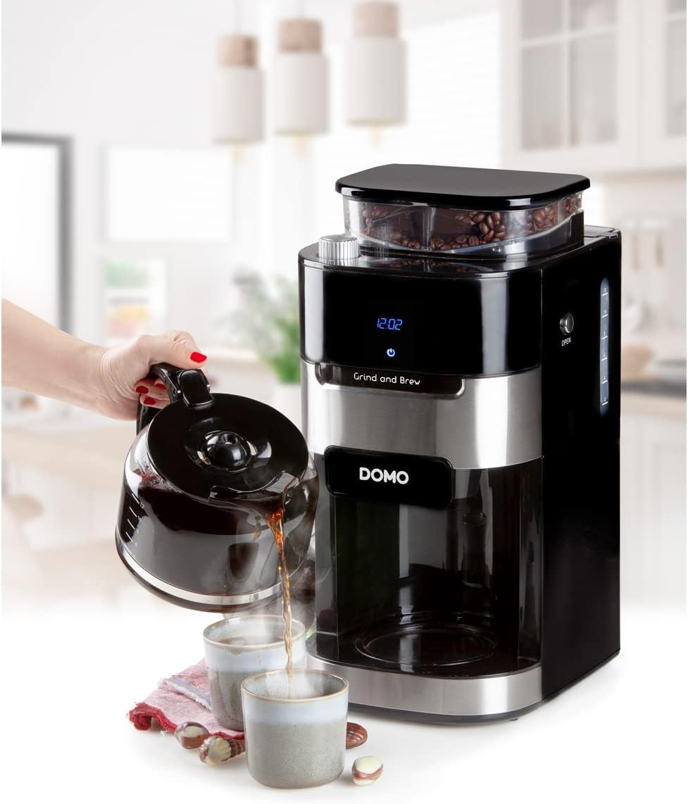 Kávovar DOMO DO721K "Grind and Brew" - Funkce Bean-to-Cup - LCD displej - Pro mletou kávu nebo celá zrna - 1,5 l