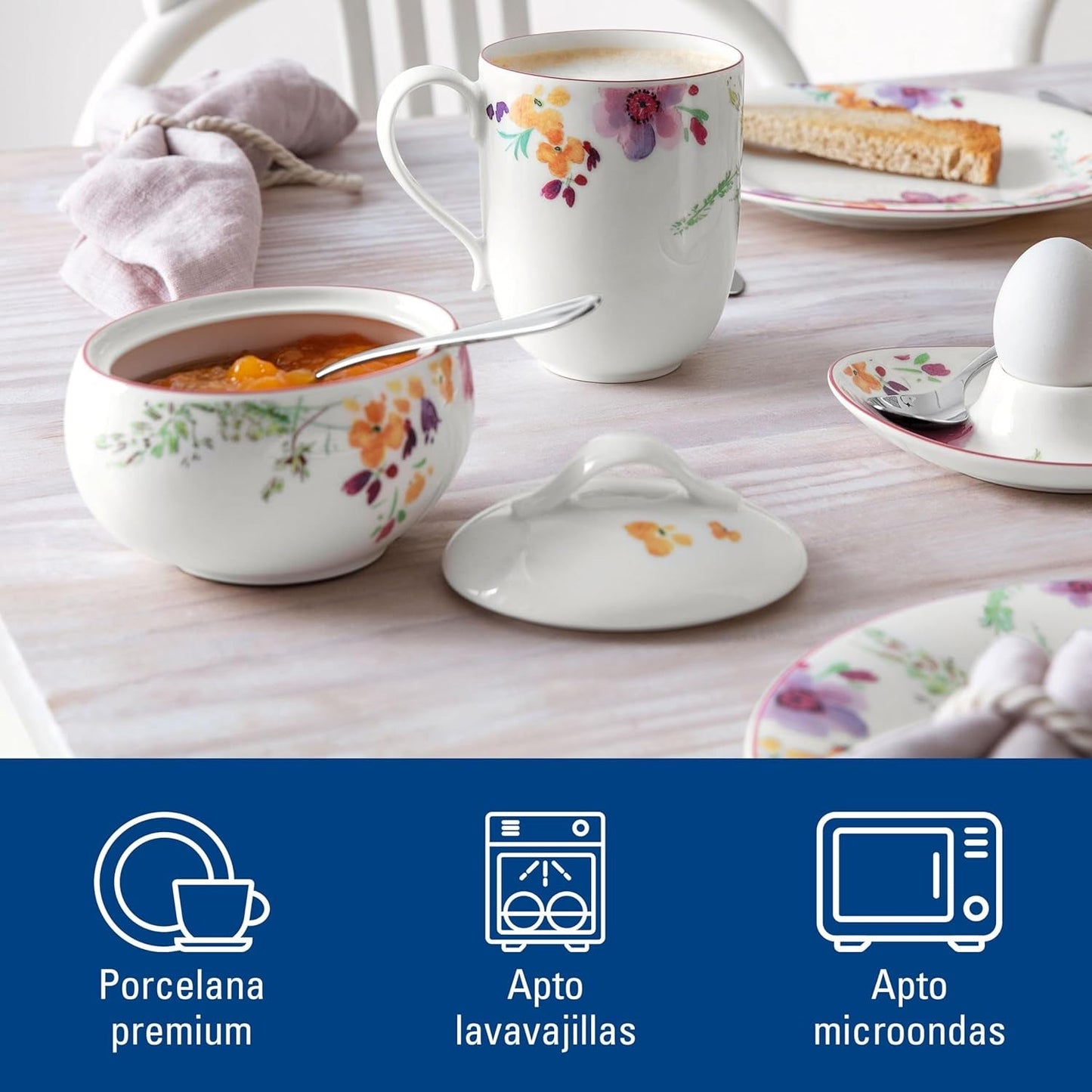 Villeroy & Boch - Cukřenka Mariefleur, Různé barvy, Vhodné do myčky, Vhodné do mikrovlnné trouby, Cukřenka s víkem, Cukřenka, Skladování, Kávový doplněk, Květinové nádobí, Prémiový porcelán