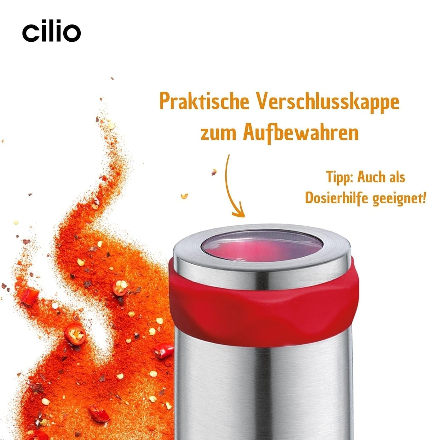 Cilio PICCANTE mlýnek na feferonky, Ø 6,5 cm, V: 14,5 cm, s uzavíracím víkem Mlýnky a kráječe Naty Shop