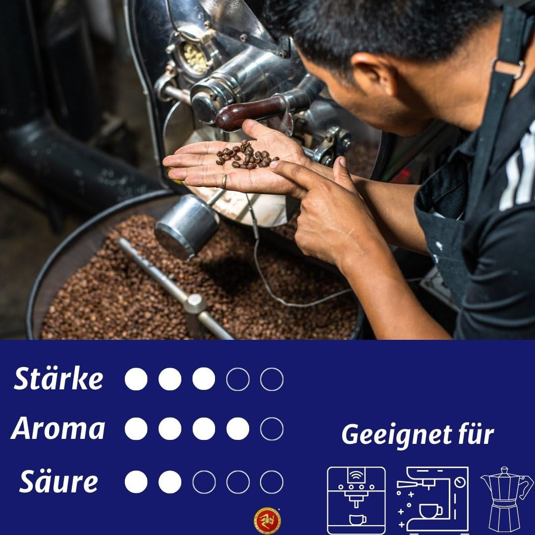 Kávová zrna Caffè Espresso – tradiční pražení na Sicílii – prémiová kávová zrna, sáček 250 g, pro plně automatické stroje a portafiltr