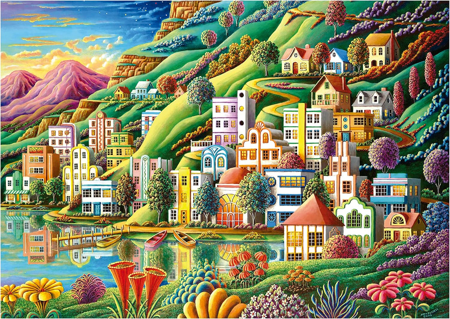 Educa - Puzzle 500 dílků pro dospělé | Barevná vesnice u jezera, puzzle 500 dílků pro dospělé a děti od 11 let, puzzle na šířku, ilustrace (19552) Puzzle Naty Shop