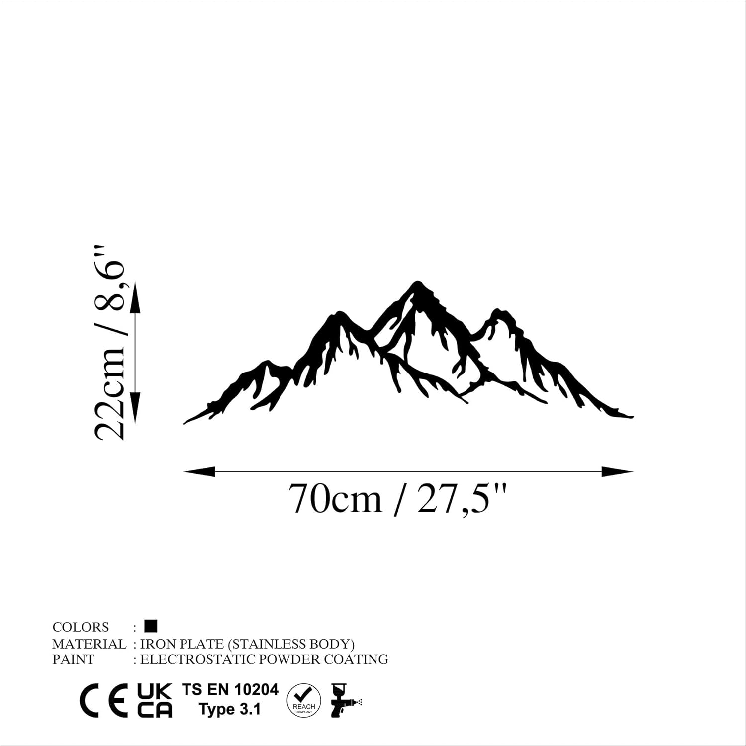 Elegantní černý kovový dekorativní doplněk na zeď, 70 x 22 cm | 100% kov (tloušťka 1,5 mm) | Snadná montáž na stěnu | Ideální pro moderní dekoraci sošek a soch Naty Shop