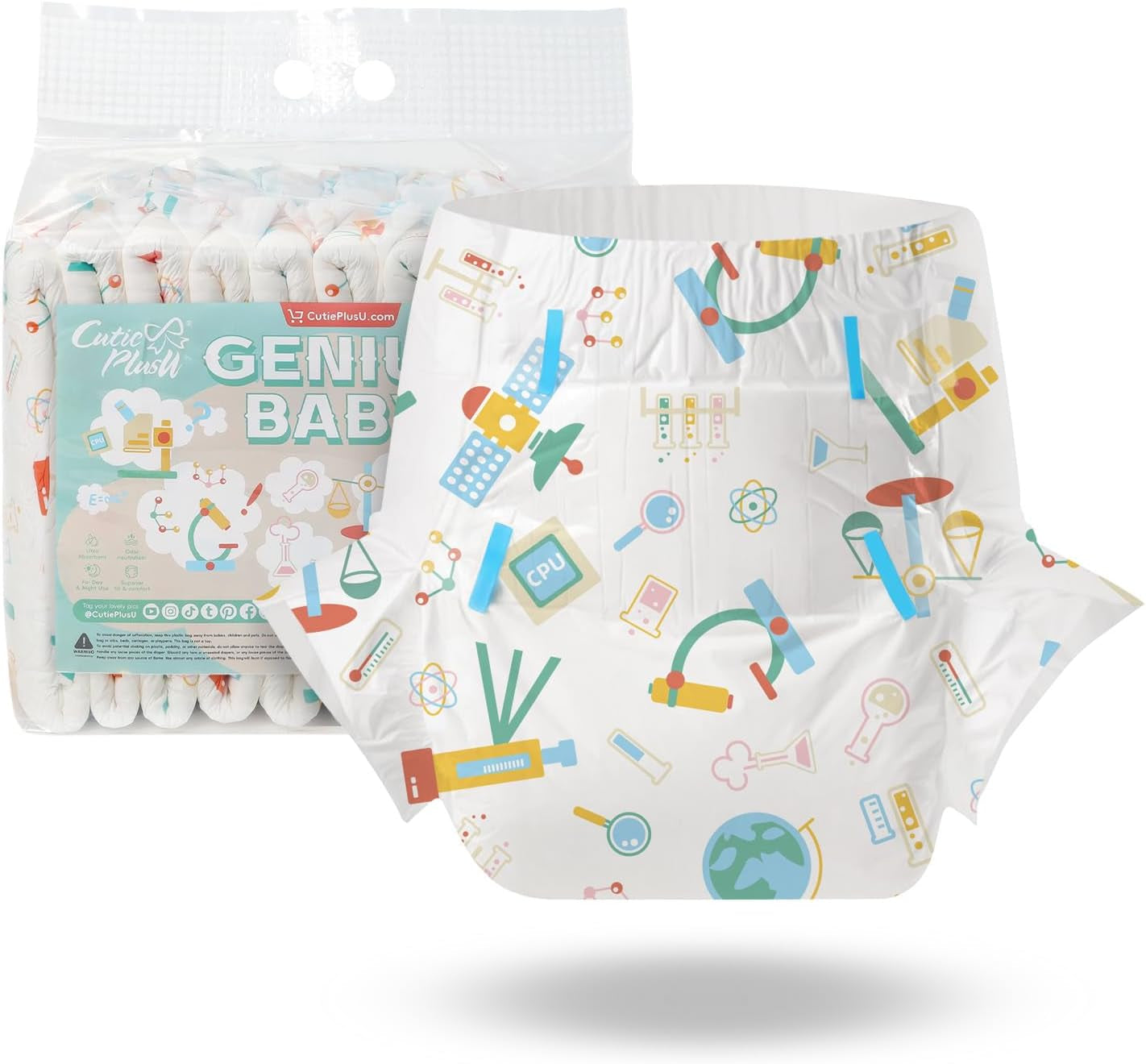 Plenky pro dospělé CutiePlusU, 10 kusů, jednorázové inkontinenční kalhotky s prostěradlem pro ženy a muže, maximální savost přes noc - malá princezna (velká velikost 94-119 cm)
