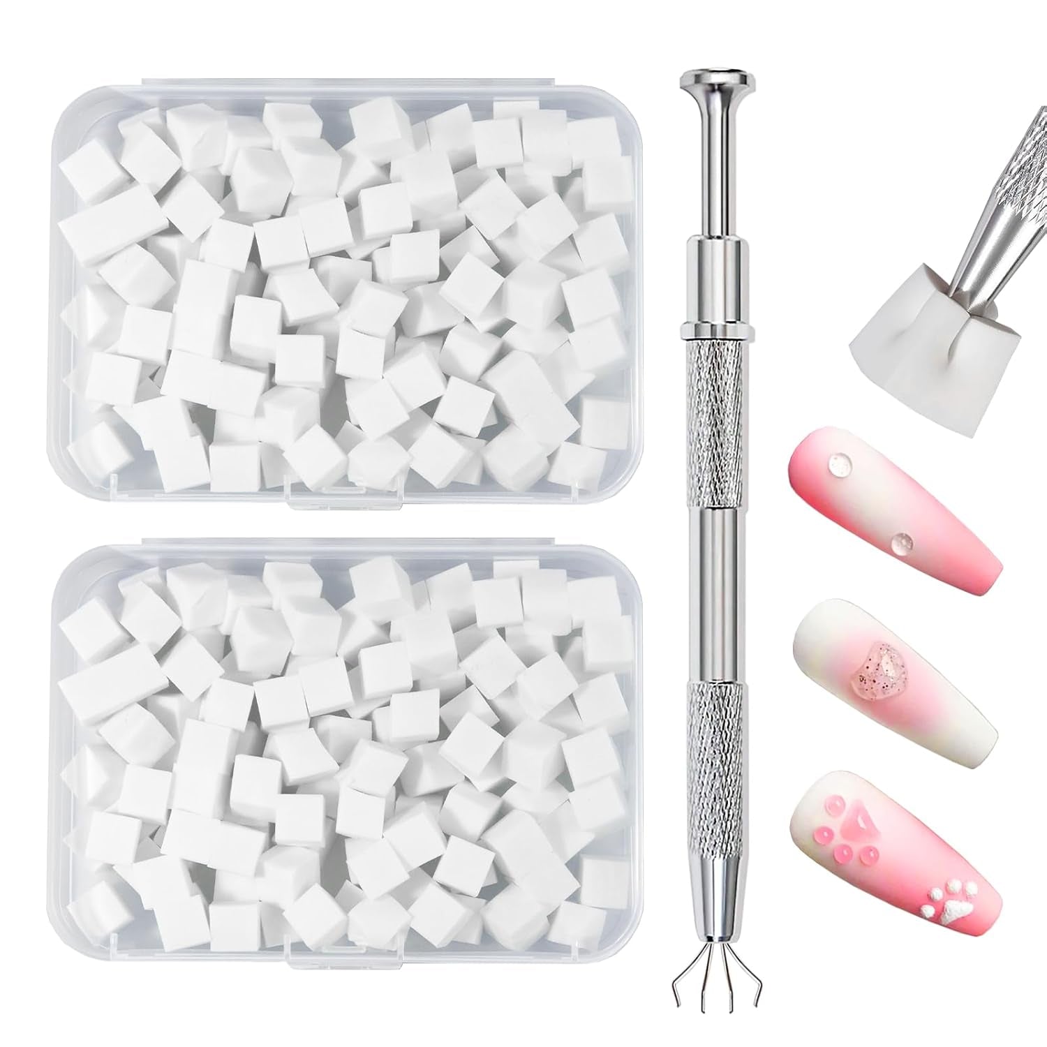 Qufiiry 200 Stück Nail Art Schwämme Mit Metallgreifer, Nagelkunst Schwammpinsel, Maniküre Zubehör Für Nägel, Um Eine Varavländ Von Gradient Nail Art Patterns to Create (Bílá)