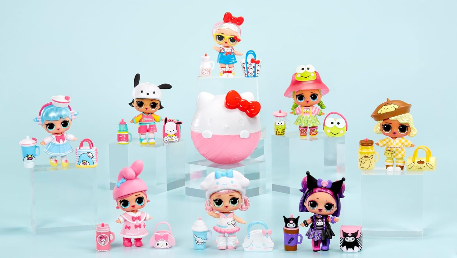 LOL Překvapení! Love Hello Kitty and Friends – 1 panenka se 7 překvapeními, náhodný výběr, 8 sběratelských předmětů, pro děti od 4 let, růžová