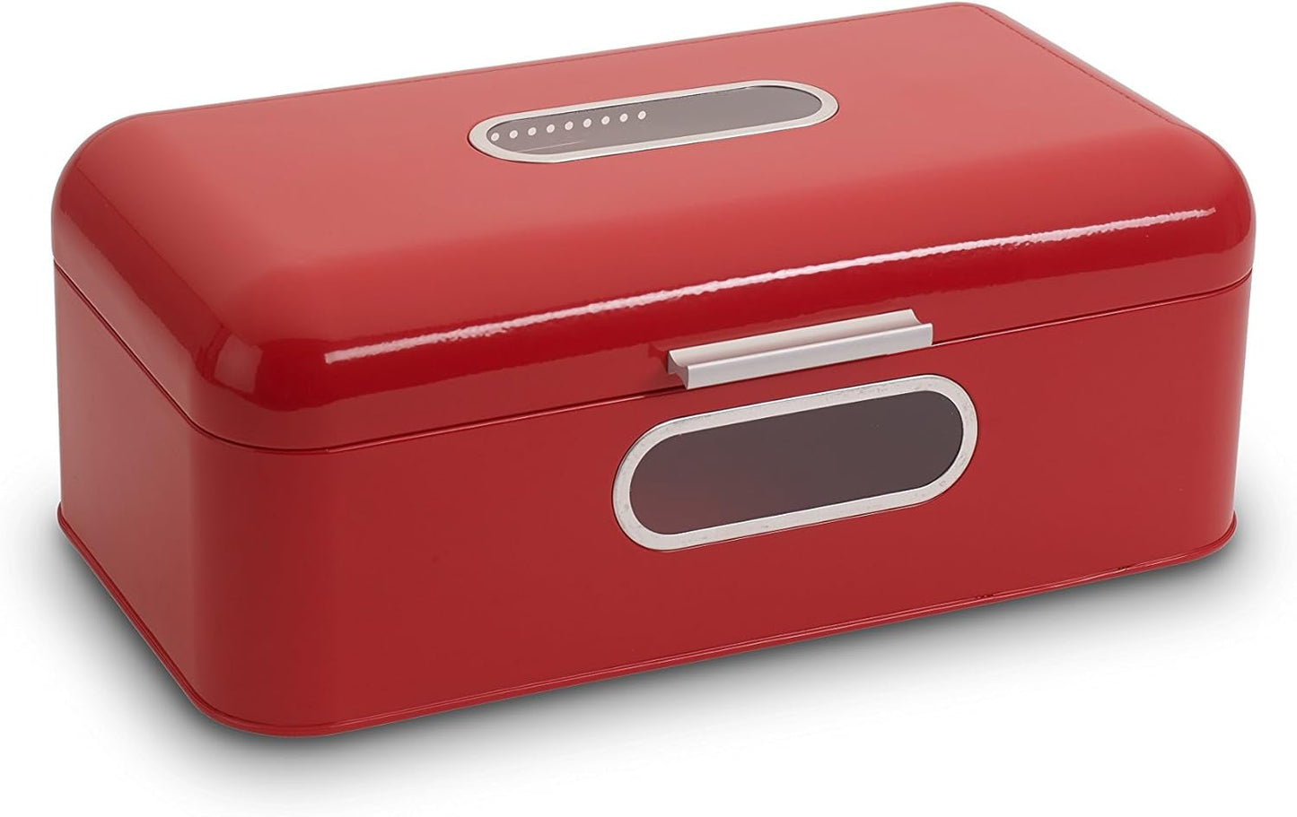 ECHTWERK Retro kovový košík na chléb s průhledným okénkem a víkem, sada 3 elegantních úložných boxů, kapacita 1,4 l, červené boxy na potraviny Naty Shop Red Large Single