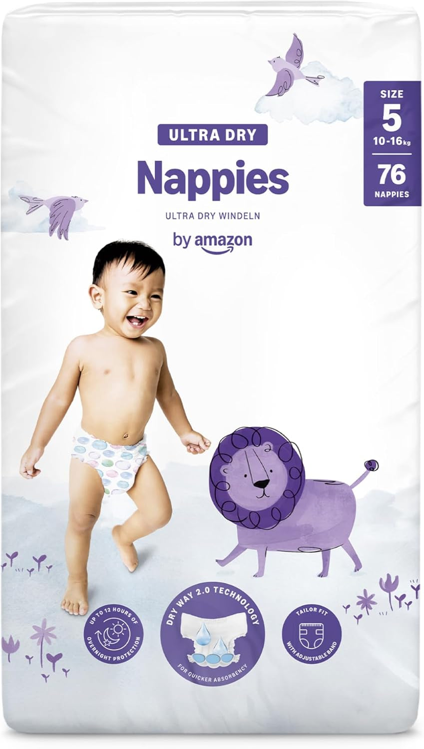 Ultra suché plenky Amazon, velikost 1 (2–5 kg) – měsíční krabička, bílá, počet 96 (2 balení po 48) (dříve značka Mama Bear, identický produkt)