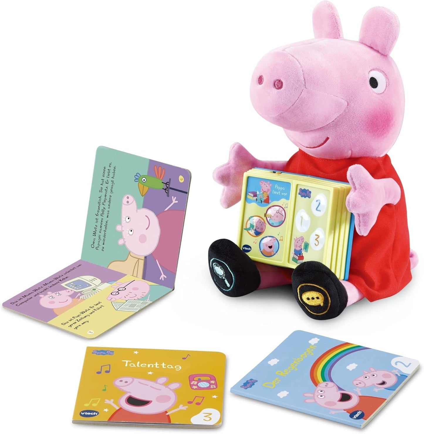 Vtech Peppa Read Aloud - Interaktivní plyšová Peppa Wutz, která čte knihy nahlas - 3 mini knihy v ceně - S 20 písničkami a zvukovými efekty - Pro děti ve věku 2-5 Bebe Naty Shop Toys Výchozí název