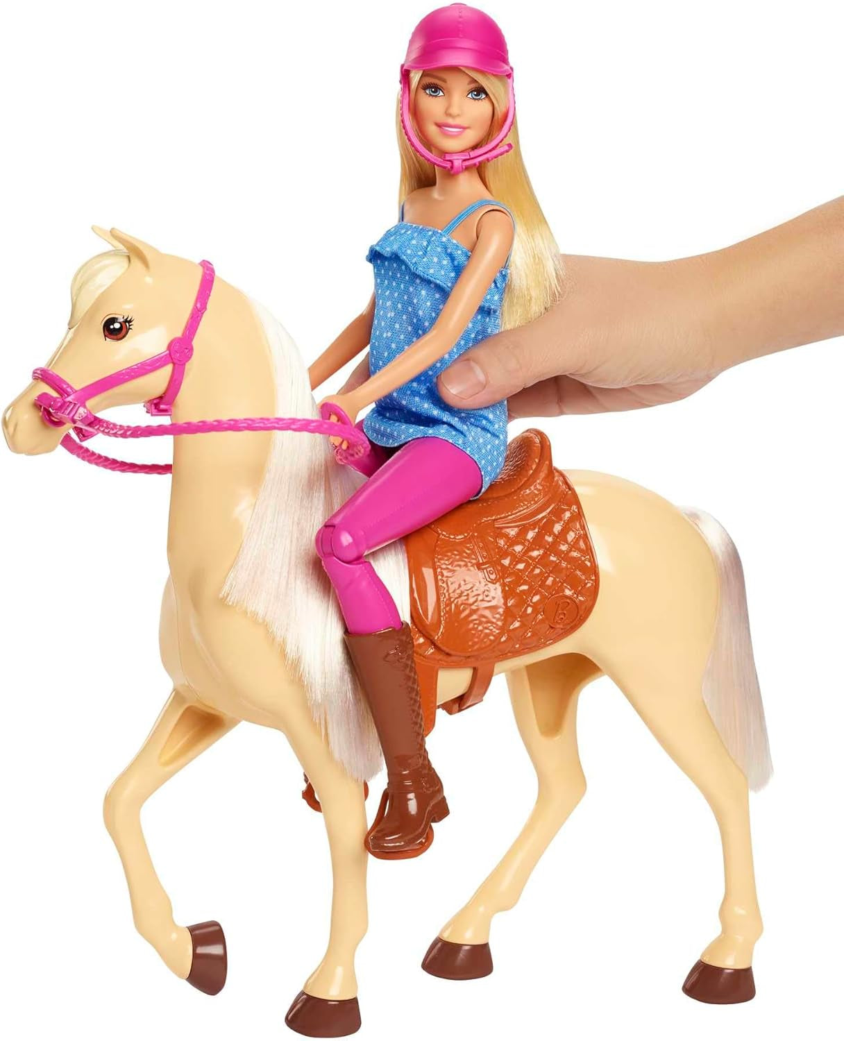 Panenka Barbie a hračka koně, jezdecké doplňky, obsahuje 1 panenku a 1 koně, vhodné jako dárek pro děti od 3 let, FXH13