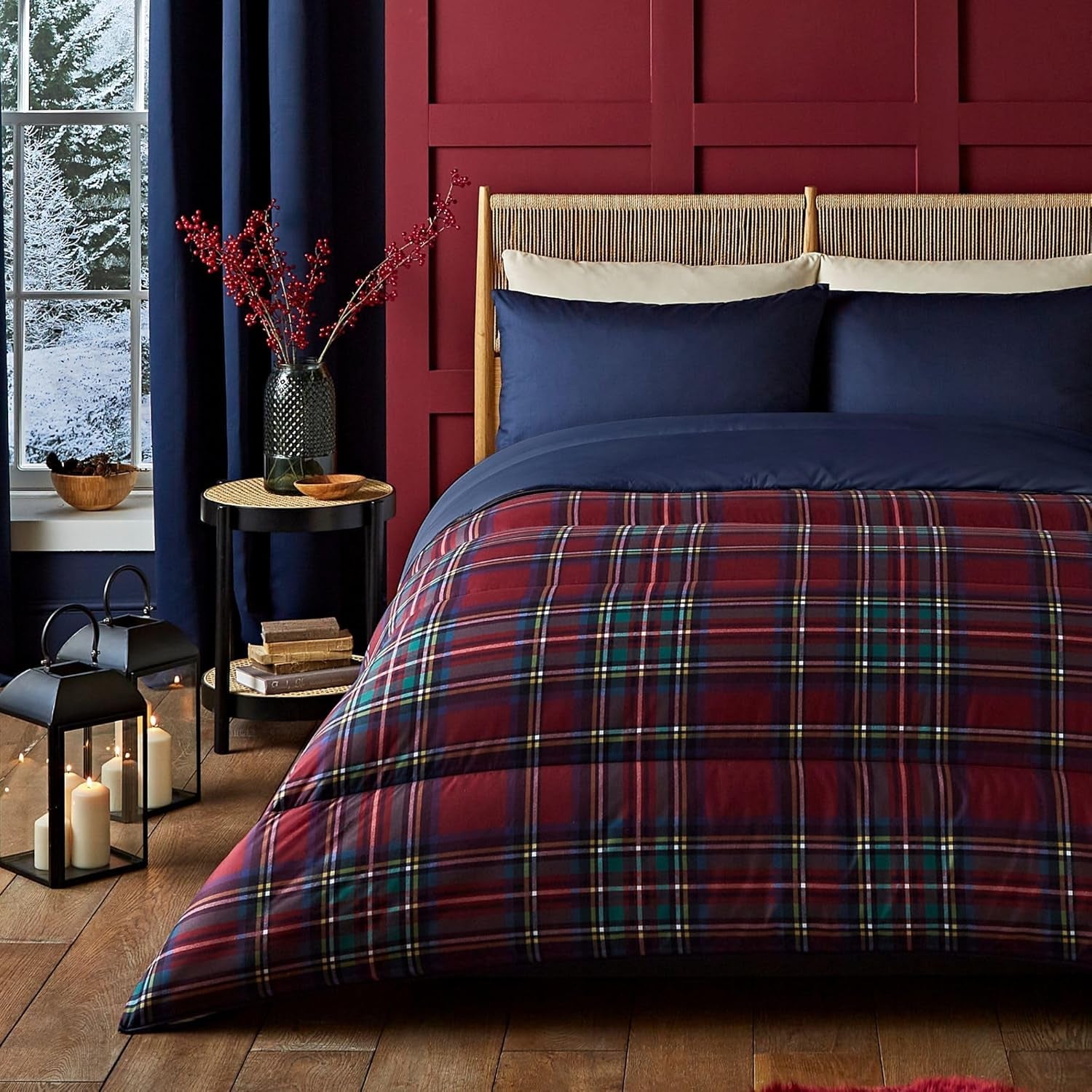 Sada přikrývek a povlaků na polštář Night Lark, 10,5 kousku, jeden, klasický červený tartan, luxusní povlečení, hypoalergenní, peřiny a přikrývky, které lze prát v pračce Naty Shop