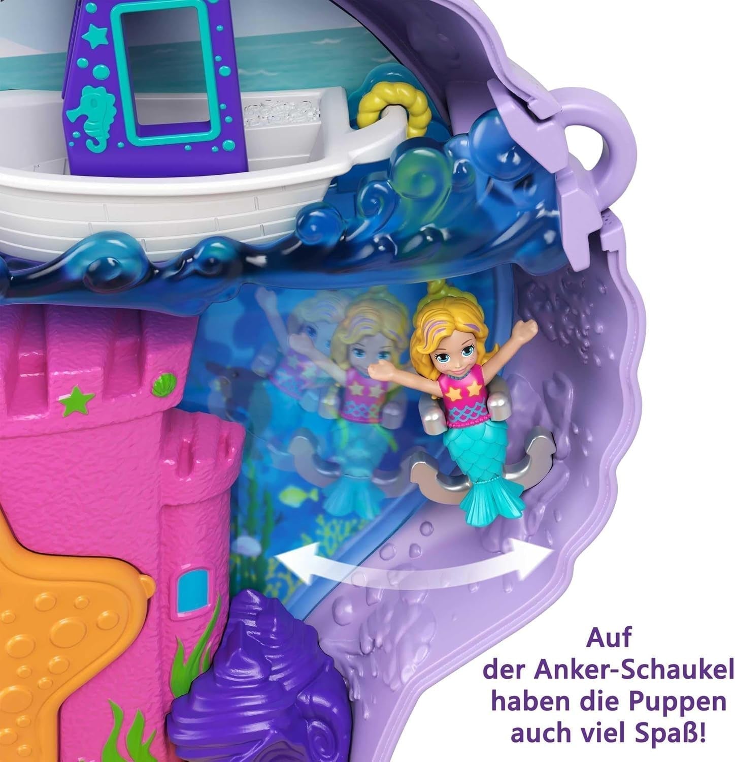 Polly kapesní obal na rakev kolem skořápky pod vodou 2 panenky 1 ponorka Polly kapesní mořská panna hračka 4 roky stará hračka GNH11 Naty Shop Dolls