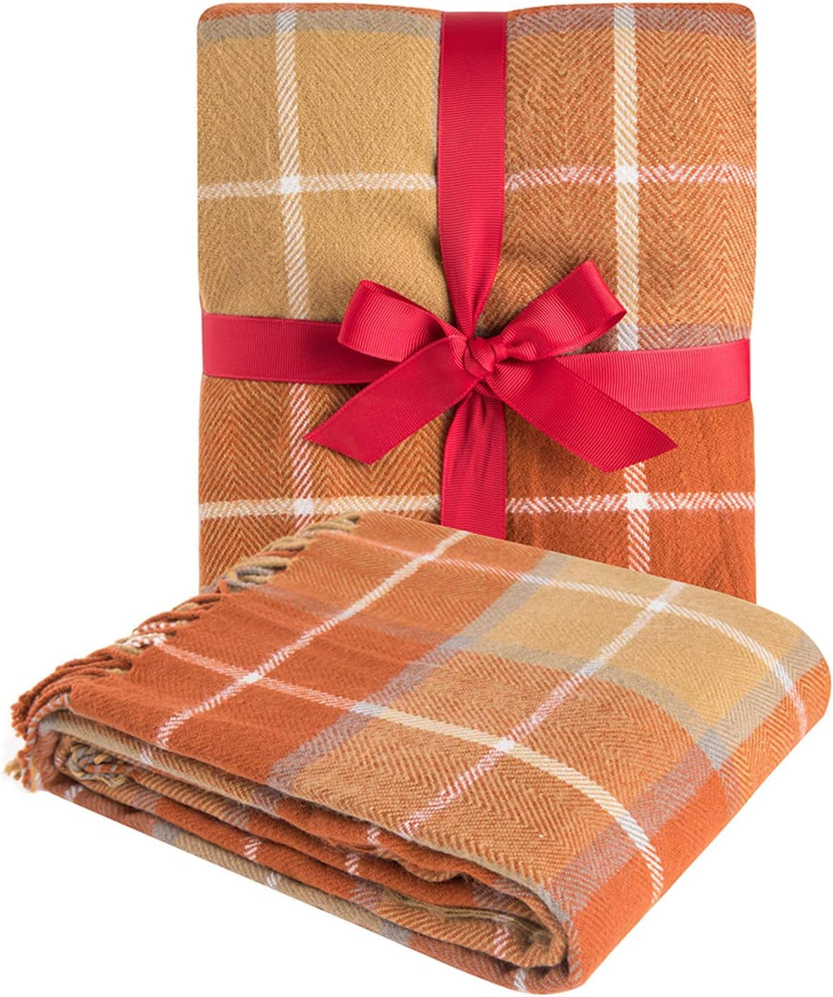 G Lake Orange kostkovaná deka Throw Akryl Měkký oboustranný barevný přehoz s třásněmi Dárek pro vánoční dekorace 127 Cm Š X 170,2 Cm L-Dýně Orange Postele a přikrývky G Lake Orange Dýně 50 In X 67 In