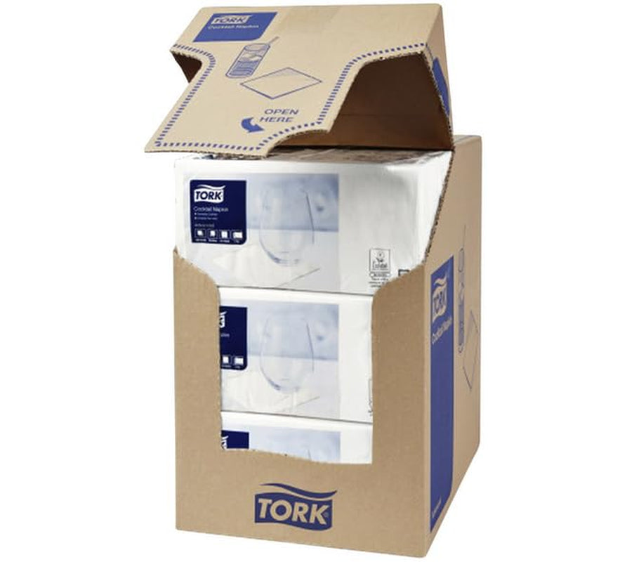 Tork koktejlové bílé ubrousky, 1/4-násobné, 2-vrstvé, 24 cm × 24 cm, 200 ubrousků, 477534